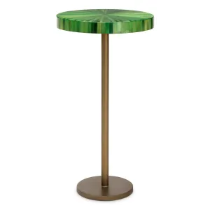 Mesita auxiliar verde con tablero redondo y base de metal dorado - Mobiliario para hoteles de lujo Vista frontal por Luxury Group International