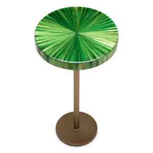 Mesita auxiliar verde con tablero redondo y base de metal dorado - Mobiliario para hoteles de lujo Vista superior por Luxury Group International