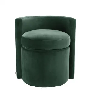 Tabouret en velours vert avec dossier incurvé et assise rembourrée aux contours arrondis - Mobilier d'hôtel de luxe Vue de face par Luxury Group International