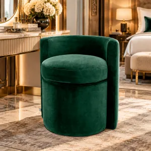 Tabouret en velours vert avec dossier incurvé et assise rembourrée aux contours arrondis - Mobilier d'hôtel de luxe Vue lifestyle par Luxury Group International