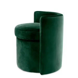 Tabouret en velours vert avec dossier incurvé et assise rembourrée aux contours arrondis - Mobilier d'hôtel de luxe Vue de côté par Luxury Group International