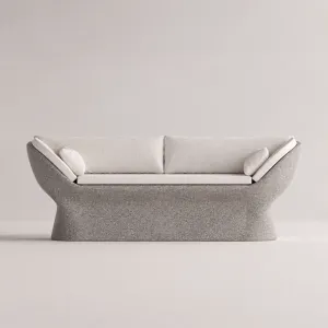 Grey Luxury Concrete Outdoor Sofa with White Upholstered Cushions- Outdoor Furniture Front View by Luxury Group International