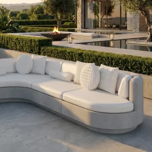 Grey Luxury Concrete L-Shaped Sofa with Left Curved Chaise - Outdoor Furniture Lifestyle View by Luxury Group International