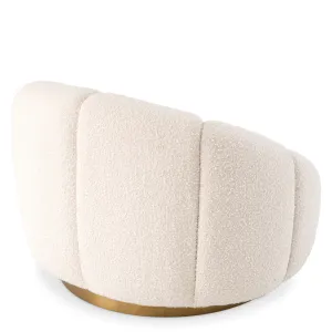 Ivory Bouclé Luxury Armchair with Curved Backrest and Golden Base - Luxury Hotel Furniture Back View by Luxury Group International