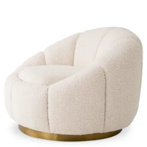 Ivory Bouclé Luxury Armchair with Curved Backrest and Golden Base - Luxury Hotel Furniture Side View by Luxury Group International