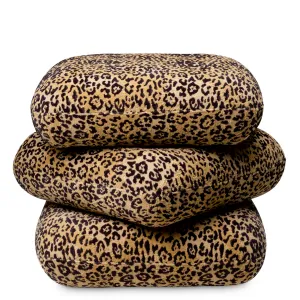 Leopard Print Fabric Ottoman Stool with Rounded Cushioned Design - Luxury Hotel Furniture Front View by Luxury Group International