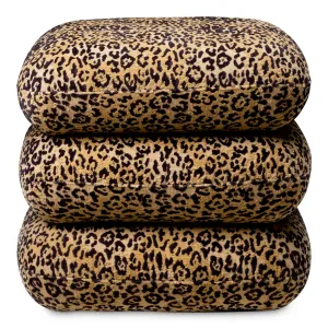 Leopard Print Fabric Ottoman Stool with Rounded Cushioned Design - Luxury Hotel Furniture Front View by Luxury Group International