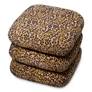 Leopard Print Fabric Ottoman Stool with Rounded Cushioned Design - Luxury Hotel Furniture Top View by Luxury Group International