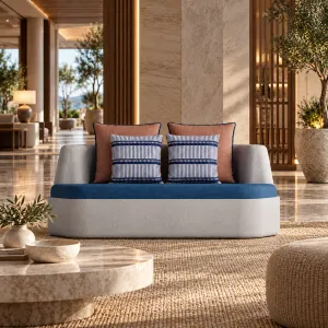 Divano Curvo da Esterno Grigio Chiaro e Blu con Cuscini – 178 cm - Mobili di Lusso per Hotel Vista lifestyle di Luxury Group International