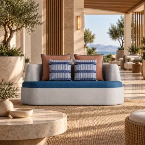 Divano Curvo da Esterno Grigio Chiaro e Blu con Cuscini – 178 cm - Mobili di Lusso per Hotel Vista lifestyle di Luxury Group International