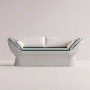 Light Grey Luxury Concrete Outdoor Sofa with Teal Blue Upholstery - Outdoor Furniture Front View by Luxury Group International