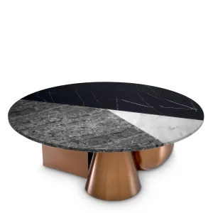 Luxury Multicolour Marble Top Round Coffee Table with Rose Gold Sculptural Base - Luxury Furniture by Luxury Group International