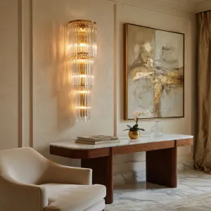 Luxury 3 -Tier Crystal Wall Sconce in Antique Brass Finish Crystal Lamp Lifestyle View by Luxury Group International