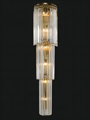 Luxury 3 -Tier Crystal Wall Sconce in Antique Brass Finish Crystal Lamp Front View by Luxury Group International