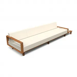 Canapé d'extérieur 4 places de luxe avec étagère latérale droite et structure en teck premium Vue de face par Luxury Group International