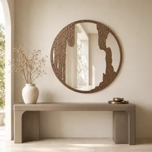 Luxury Abstract Bronze Round Wall Mirror 100 × 100 cm with designer metal frame Lifestyle View by Luxury Group International