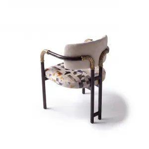 Luxury Abstract Upholstered Armchair with Bronze Accents- Luxury Living Room Furniture Back View by Luxury Group International