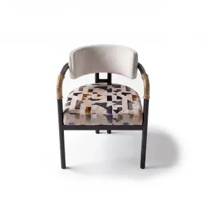 Luxury Abstract Upholstered Armchair with Bronze Accents- Luxury Living Room Furniture Front View by Luxury Group International