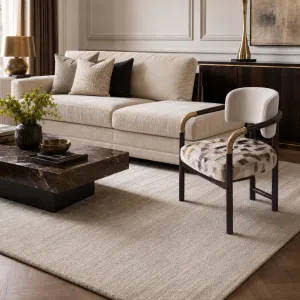 Luxury Abstract Upholstered Armchair with Bronze Accents- Luxury Living Room Furniture Lifestyle View by Luxury Group International