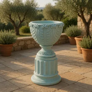 Jardinera de Urna de Lujo con Hojas de Acanto y Borde con Volutas Esculpidas - Maceteros de Lujo Vista lifestyle por Luxury Group International