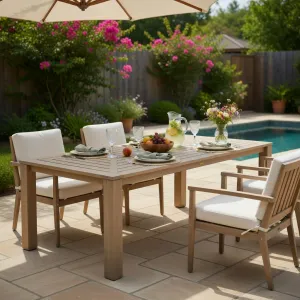 Luxury Aged Teak Outdoor Dining Table 240 cm for Garden Dining Lifestyle View by Luxury Group International