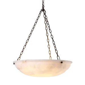 Luxury Alabaster Bowl Pendant Ceiling Light with Antique Bronze Chain Suspension Front View by Luxury Group International