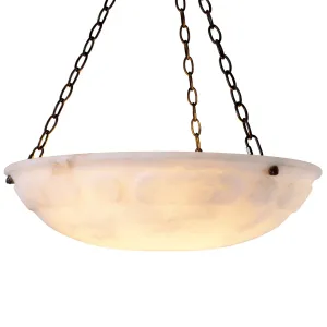 Luxury Alabaster Bowl Pendant Ceiling Light with Antique Bronze Chain Suspension Side View by Luxury Group International