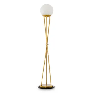 Luxury Alabaster Globe Floor Lamp with Antique Brass Finish Front View by Luxury Group International