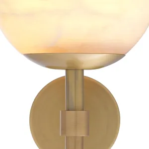 Luxury Alabaster Globe Wall Lamp with Brushed Brass Finish Detail View by Luxury Group International