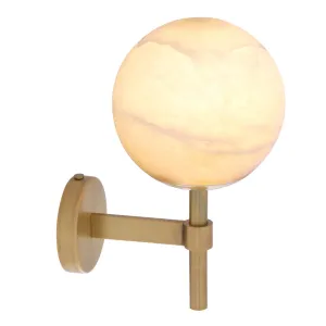 Luxury Alabaster Globe Wall Lamp with Brushed Brass Finish Front View by Luxury Group International