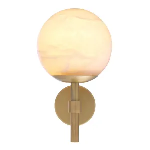 Luxury Alabaster Globe Wall Lamp with Brushed Brass Finish Front View by Luxury Group International