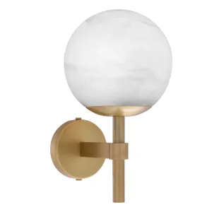 Luxury Alabaster Globe Wall Lamp with Brushed Brass Finish Front View by Luxury Group International