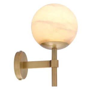 Luxury Alabaster Globe Wall Lamp with Brushed Brass Finish Front View by Luxury Group International