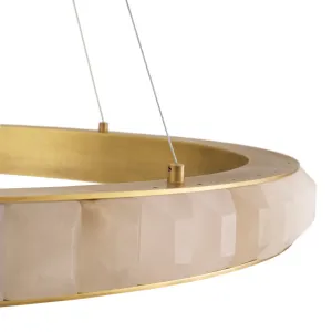 Luxus Alabaster-Ring-Kronleuchter mit gebürstetem Messing-Halo-Rahmen für moderne Innenräume Detailansicht von Luxury Group International