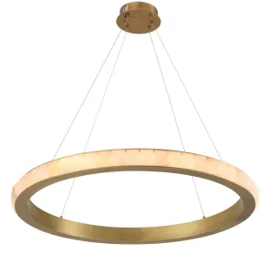 Luxus Alabaster-Ring-Kronleuchter mit gebürstetem Messing-Halo-Rahmen für moderne Innenräume Vorderansicht von Luxury Group International