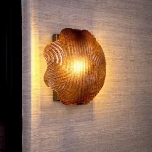 Luxury Amber Glass Flush Mount wall Light with Sculpted Textured Floral Design Front View by Luxury Group International