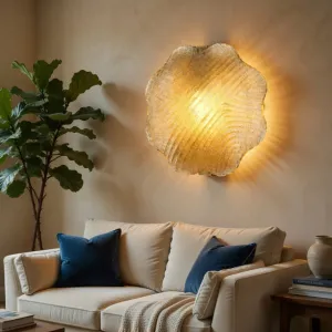 Luxury Amber Glass Flush Mount wall Light with Sculpted Textured Floral Design Lifestyle View by Luxury Group International