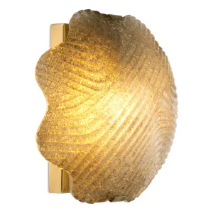 Luxury Amber Glass Flush Mount wall Light with Sculpted Textured Floral Design Side View by Luxury Group International