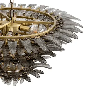 Lampadario di Lusso in Vetro Ambra a Forma di Foglia con Accenti Decorativi Dorati Vista dettaglio di Luxury Group International