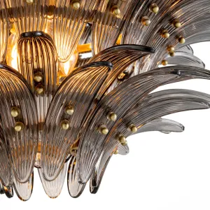 Lampadario di Lusso in Vetro Ambra a Forma di Foglia con Accenti Decorativi Dorati Vista dettaglio di Luxury Group International