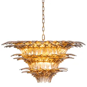 Lampadario di Lusso in Vetro Ambra a Forma di Foglia con Accenti Decorativi Dorati Vista frontale di Luxury Group International