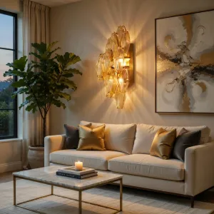 Luxury Amber Rectangular Crystal Wall Sconce with Gold Accents for Elegant Interiors Lifestyle View by Luxury Group International