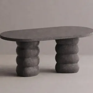 Luxury Anthracite Oval Concrete Dining Table with Sculptural Pedestal Base by Luxury Group International