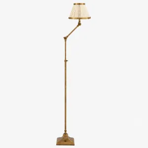 Luxury Antique Brass Adjustable Floor Lamp with Pleated Shade Front View by Luxury Group International