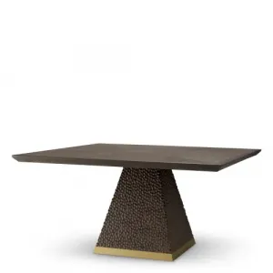 Table à manger en placage de chêne finition laiton antique de luxe Vue de face par Luxury Group International