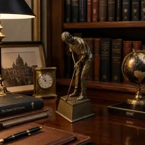 Escultura de Golfista en Bronce Antiguo de Lujo en Posición de Putt sobre Base Texturizada - Figura de Bronce de Lujo Vista lifestyle por Luxury Group International