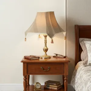 Luxury Antique Gold Table Lamp with Taupe Pagoda Shade and Tassels - Luxury Table Lamp Lifestyle View by Luxury Group International