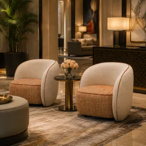Luxury Armchair Cream / Terracotta 90 cm - Living Room & Hotel Furniture - Luxury Furniture Lifestyle View by Luxury Group International