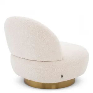 Luxury Swivel Armchair White / Brass 87 x 102 x H. 85 cm - Living Room & Hotel Furniture Back View by Luxury Group International