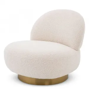 Luxury Swivel Armchair White / Brass 87 x 102 x H. 85 cm - Living Room & Hotel Furniture Front View by Luxury Group International